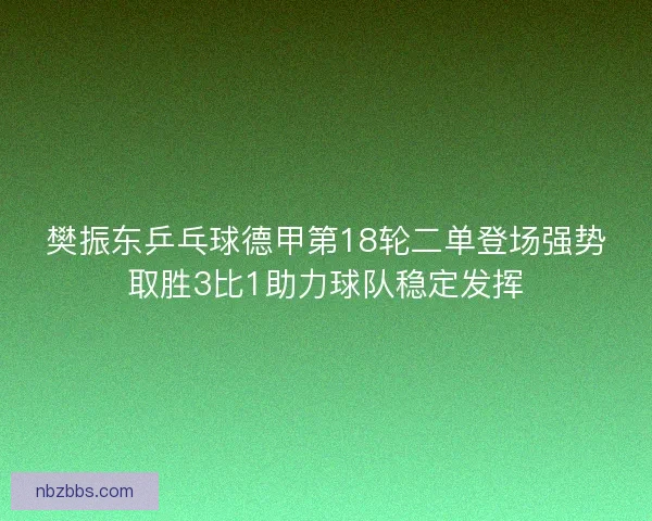 樊振东乒乓球德甲第18轮二单登场强势取胜3比1助力球队稳定发挥